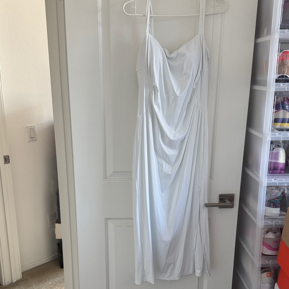 HALARA White Draped Dress